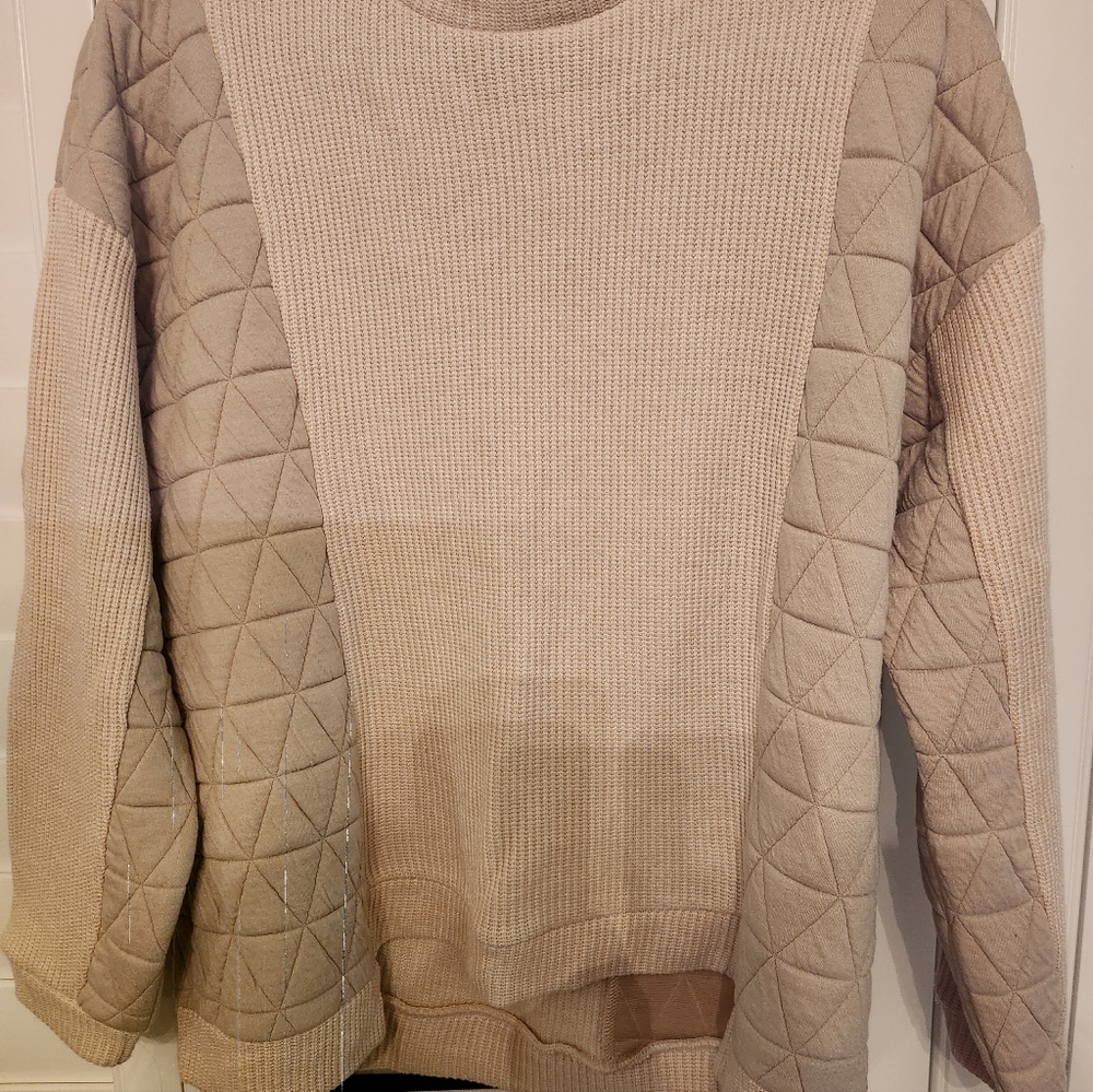 Hem And Thread Beige Quilted Sweater